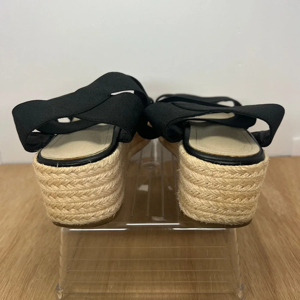 Womens Platform Espadrille Sandals 39 Black Good Elastic Strappy Wedge Unbranded